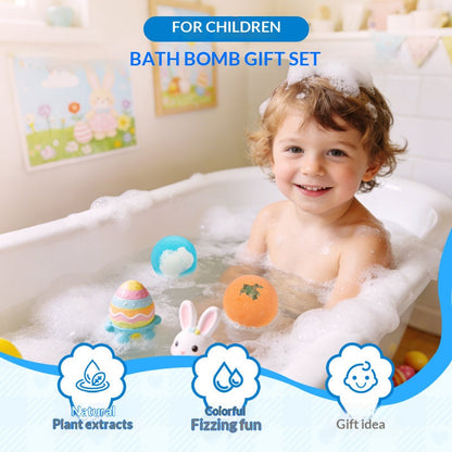 Kids Ocean Bath Bombs with Surprise Sea Animal Toys, Natural Fizzy Bath Bomb Set, Birthday