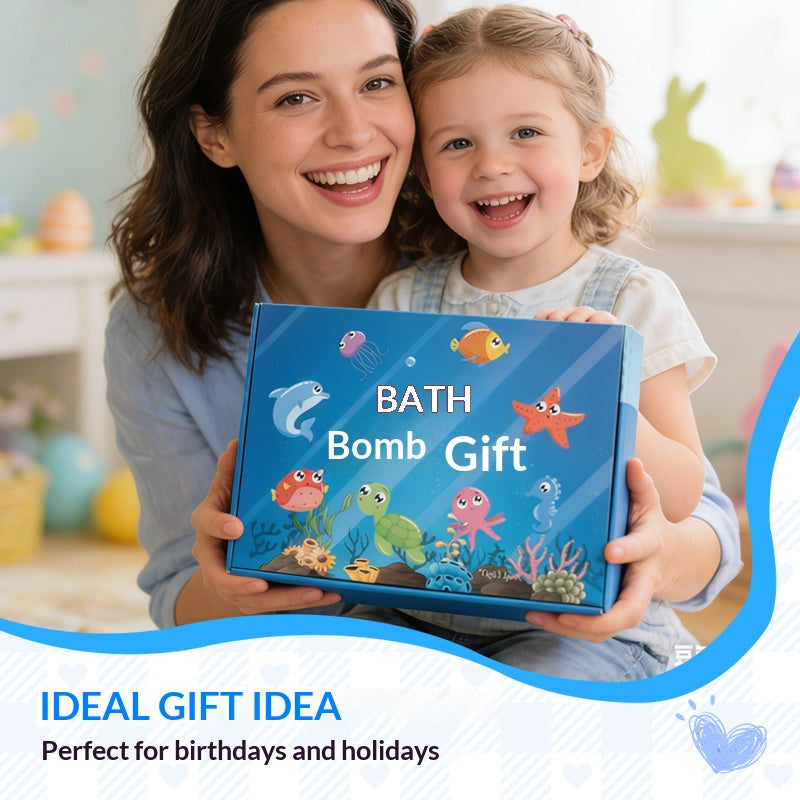 Kids Ocean Bath Bombs with Surprise Sea Animal Toys, Natural Fizzy Bath Bomb Set, Birthday