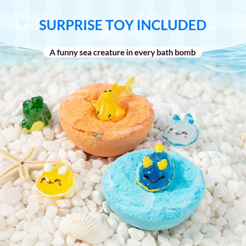 Kids Ocean Bath Bombs with Surprise Sea Animal Toys, Natural Fizzy Bath Bomb Set, Birthday