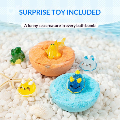 Kids Ocean Bath Bombs with Surprise Sea Animal Toys, Natural Fizzy Bath Bomb Set, Birthday