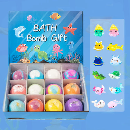 Kids Ocean Bath Bombs with Surprise Sea Animal Toys, Natural Fizzy Bath Bomb Set, Birthday